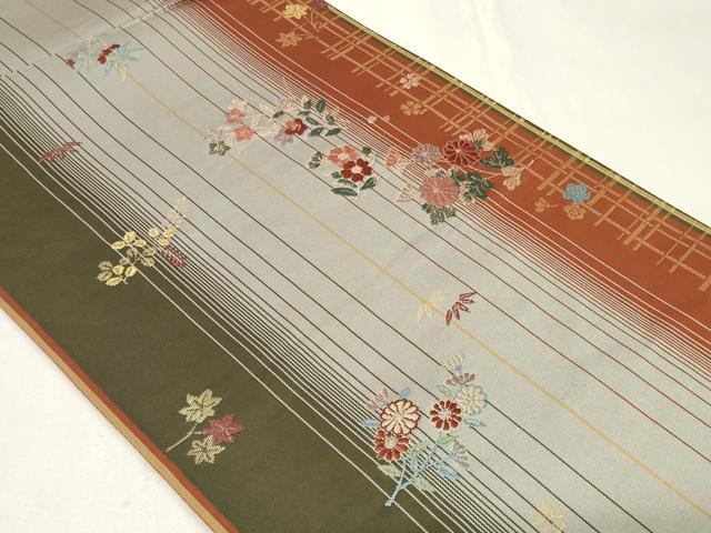 平和屋着物◎六通柄袋帯 唐織 草花文 金糸 正絹 逸品 CAAZ7875in