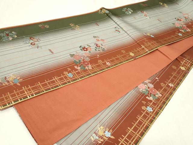 平和屋着物◎六通柄袋帯 唐織 草花文 金糸 正絹 逸品 CAAZ7875in
