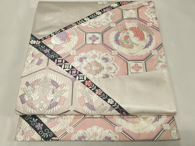 平和屋着物◎西陣 六通柄袋帯 唐織 蜀江花鳥文 鶴 銀糸 証紙付き 正絹 逸品 CAAZ7883in