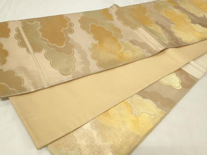 平和屋着物◎六通柄袋帯 雲重ね文 金糸 正絹 逸品 CAAZ7902in