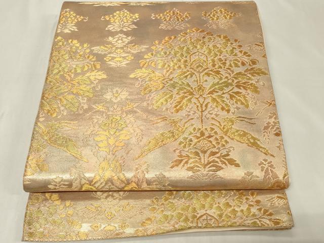 平和屋着物◎六通柄袋帯　動物草花文　金糸　正絹　逸品　CAAZ7904in