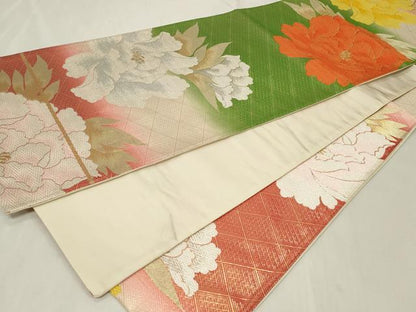 平和屋着物◎錦生佐賀錦 六通柄袋帯 牡丹 金銀糸 正絹 逸品 CAAZ7924in