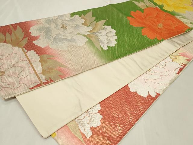 平和屋着物◎錦生佐賀錦 六通柄袋帯 牡丹 金銀糸 正絹 逸品 CAAZ7924in