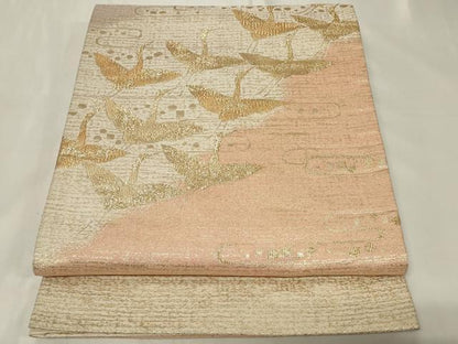 平和屋着物◎六通柄袋帯 エ霞飛鶴文 金糸 正絹 逸品 CAAZ7925in