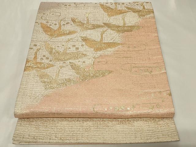平和屋着物◎六通柄袋帯 エ霞飛鶴文 金糸 正絹 逸品 CAAZ7925in