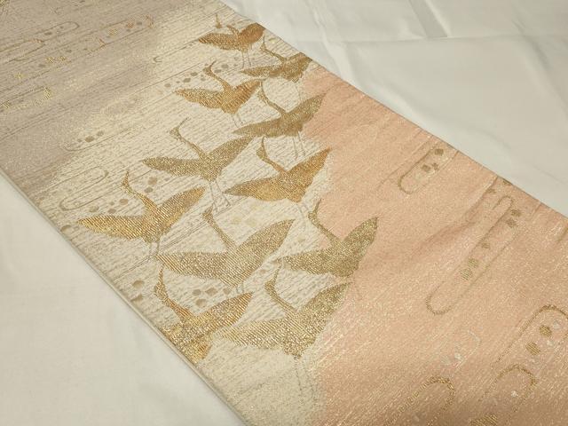 平和屋着物◎六通柄袋帯 エ霞飛鶴文 金糸 正絹 逸品 CAAZ7925in
