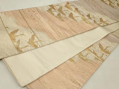 平和屋着物◎六通柄袋帯 エ霞飛鶴文 金糸 正絹 逸品 CAAZ7925in