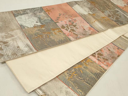 平和屋着物◎六通柄袋帯 横段霞文 文字文 金糸 引箔 正絹 逸品 CAAZ7933in