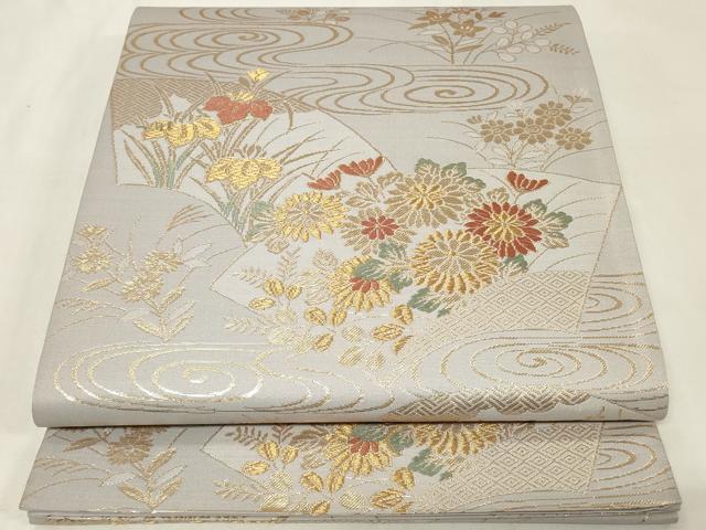 平和屋着物◎六通柄袋帯 唐織 地紙流水花文 金糸 正絹 逸品 CAAZ7936in