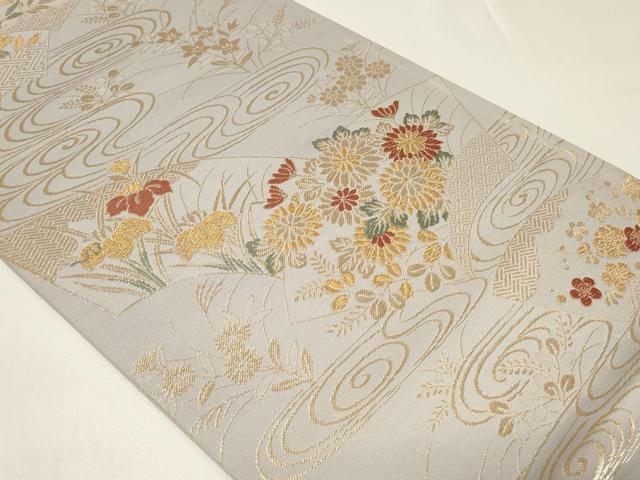 平和屋着物◎六通柄袋帯 唐織 地紙流水花文 金糸 正絹 逸品 CAAZ7936in