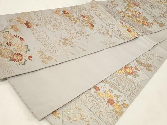 平和屋着物◎六通柄袋帯 唐織 地紙流水花文 金糸 正絹 逸品 CAAZ7936in