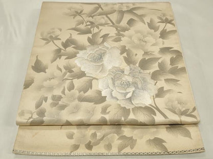 平和屋着物◎太鼓柄袋帯 手描き 刺繍 草花文 正絹 逸品 CAAZ7941in