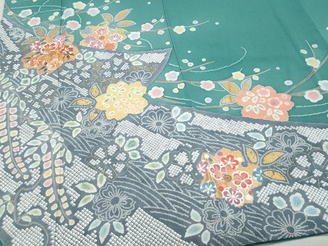 平和屋着物○十日町友禅作家 松雨 訪問着 駒刺繍 草花文 金彩