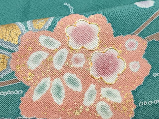 平和屋着物○十日町友禅作家 松雨 訪問着 駒刺繍 草花文 金彩