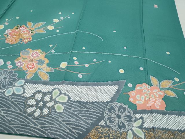 平和屋着物○十日町友禅作家 松雨 訪問着 駒刺繍 草花文 金彩