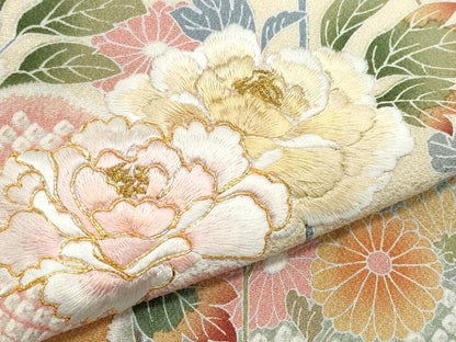 平和屋着物●訪問着 総刺繍 草花文 金糸 正絹 逸品 CAAZ8011vf