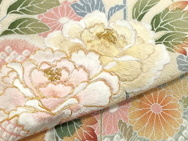 平和屋着物●訪問着 総刺繍 草花文 金糸 正絹 逸品 CAAZ8011vf