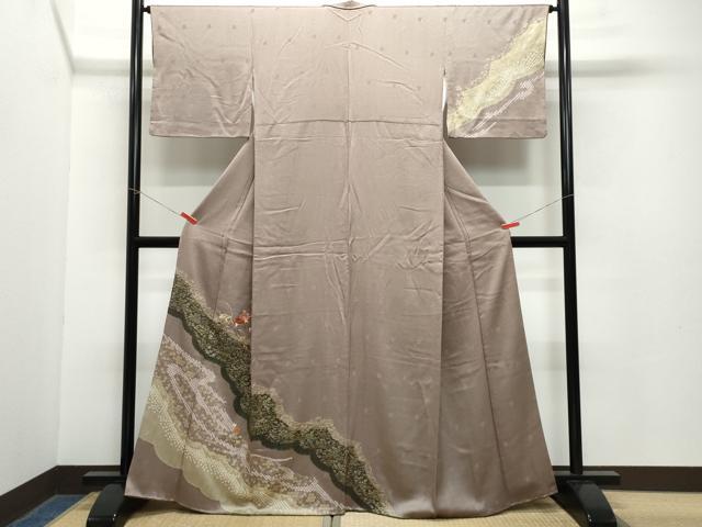 平和屋着物●訪問着　絞り　刺繍　籬草花文　金彩　正絹　逸品　CAAZ8026vf