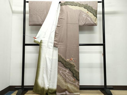 平和屋着物●訪問着　絞り　刺繍　籬草花文　金彩　正絹　逸品　CAAZ8026vf