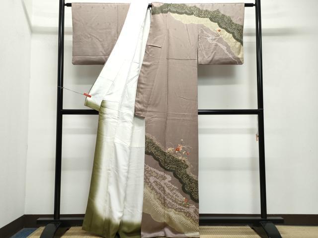 平和屋着物●訪問着　絞り　刺繍　籬草花文　金彩　正絹　逸品　CAAZ8026vf