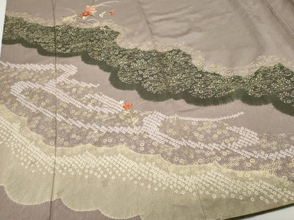 平和屋着物●訪問着　絞り　刺繍　籬草花文　金彩　正絹　逸品　CAAZ8026vf