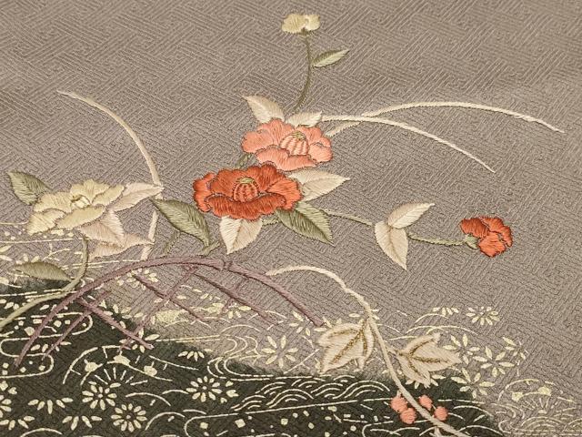 平和屋着物●訪問着　絞り　刺繍　籬草花文　金彩　正絹　逸品　CAAZ8026vf