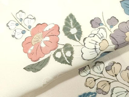 平和屋着物●上質な小紋　エ霞草花文　辻が花　正絹　逸品　CAAZ8027vf