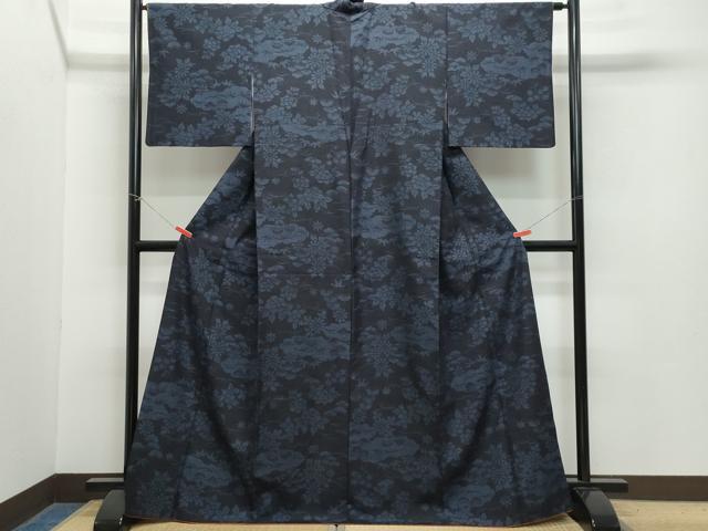 平和屋着物●結城紬　100亀甲　雲取り草花文　やまと誂製　正絹　逸品　CAAZ8070vf