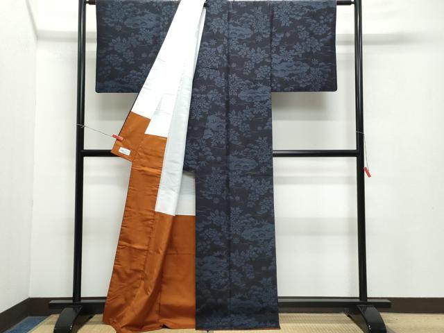 平和屋着物●結城紬　100亀甲　雲取り草花文　やまと誂製　正絹　逸品　CAAZ8070vf