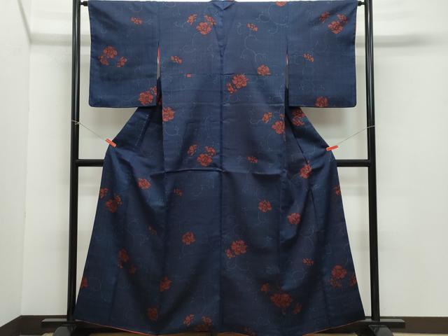 平和屋着物●上質な小紋 生紬 型染め 花唐草文 正絹 逸品 CAAZ8073vf