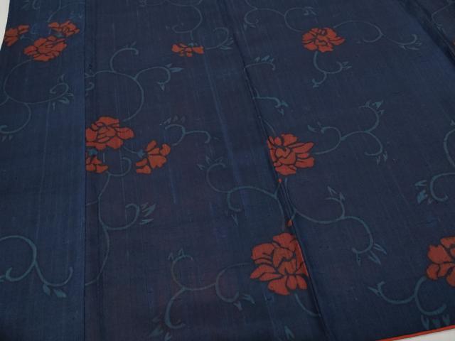 平和屋着物●上質な小紋 生紬 型染め 花唐草文 正絹 逸品 CAAZ8073vf