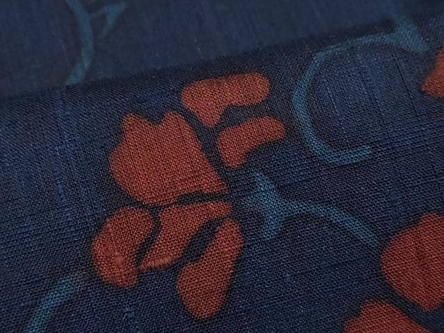 平和屋着物●上質な小紋 生紬 型染め 花唐草文 正絹 逸品 CAAZ8073vf