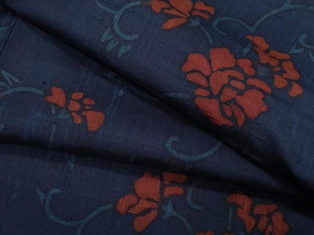 平和屋着物●上質な小紋 生紬 型染め 花唐草文 正絹 逸品 CAAZ8073vf