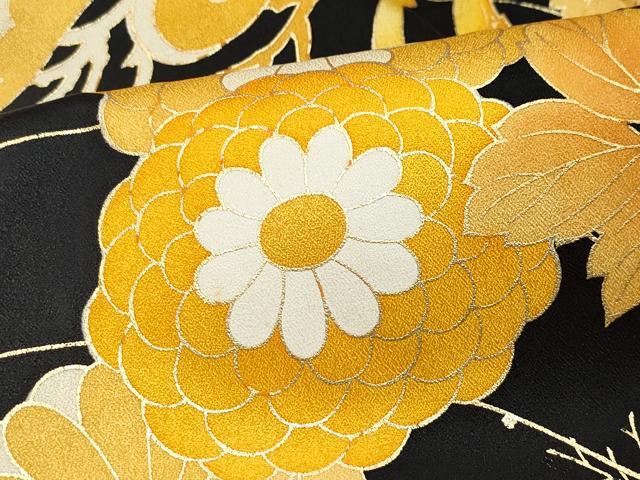 平和屋着物●豪華振袖 駒刺繍 草花文 黒地 金銀彩 正絹 逸品 CAAZ8095vf