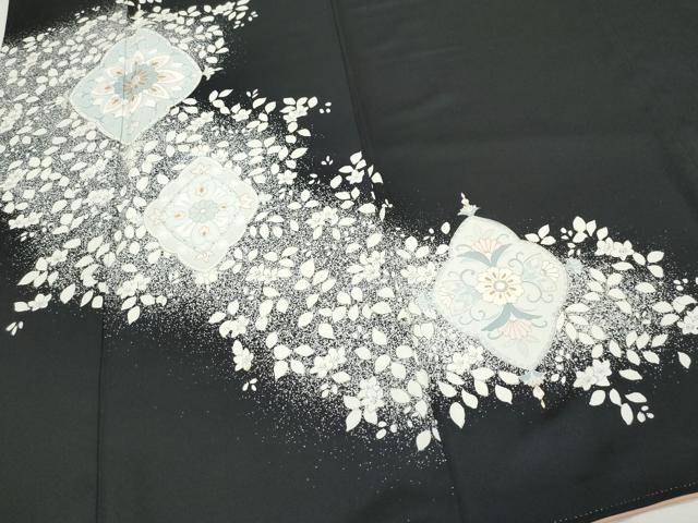 平和屋着物●訪問着 吉祥花文 たたき染め 黒地 金彩 正絹 逸品 CAAZ8114vf