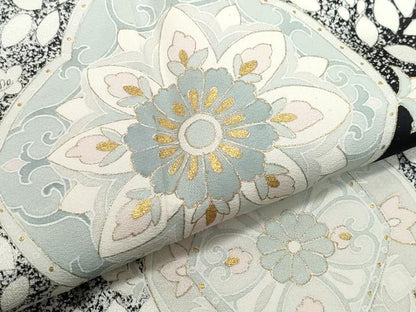 平和屋着物●訪問着 吉祥花文 たたき染め 黒地 金彩 正絹 逸品 CAAZ8114vf