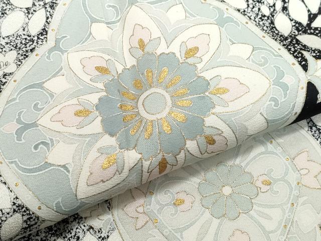 平和屋着物●訪問着 吉祥花文 たたき染め 黒地 金彩 正絹 逸品 CAAZ8114vf