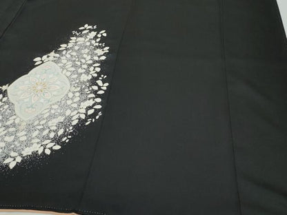 平和屋着物●訪問着 吉祥花文 たたき染め 黒地 金彩 正絹 逸品 CAAZ8114vf