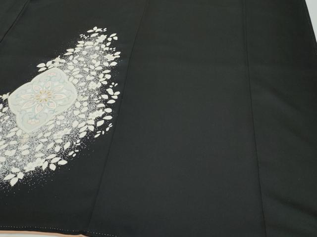 平和屋着物●訪問着 吉祥花文 たたき染め 黒地 金彩 正絹 逸品 CAAZ8114vf