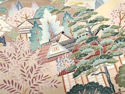 平和屋着物●豪華黒留袖　友禅　作家物　風景鴛鴦草花文　正絹　逸品　CAAZ8126vf