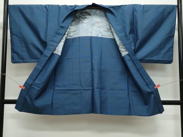 平和屋着物●男性　紬　アンサンブル　深縹色　正絹　逸品　CAAZ8138vf