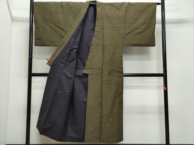平和屋着物●男性　髭紬　アンサンブル・長襦袢セット　涅色　正絹　逸品　CAAZ8139vf
