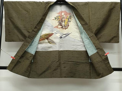 平和屋着物●男性　髭紬　アンサンブル・長襦袢セット　涅色　正絹　逸品　CAAZ8139vf