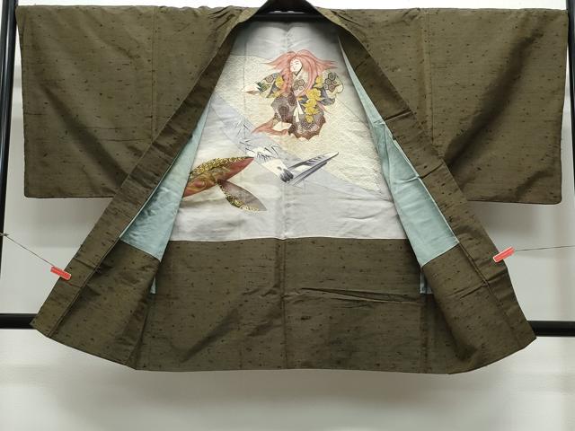 平和屋着物●男性　髭紬　アンサンブル・長襦袢セット　涅色　正絹　逸品　CAAZ8139vf