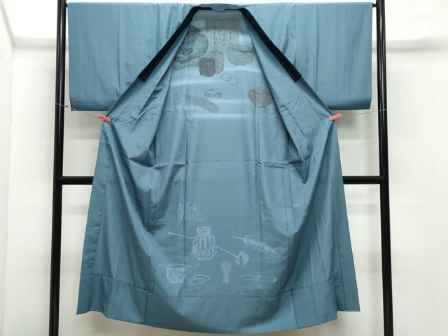 平和屋着物●男性　髭紬　アンサンブル・長襦袢セット　涅色　正絹　逸品　CAAZ8139vf