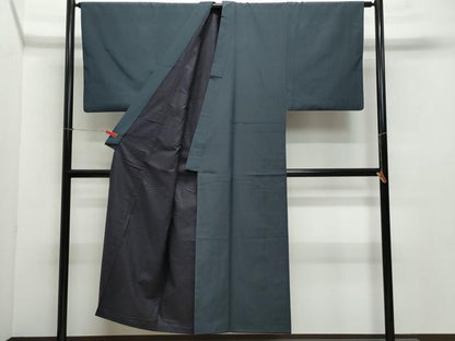 平和屋着物●男性 紬 アンサンブル 藍鉄色 正絹 逸品 CAAZ8141vf