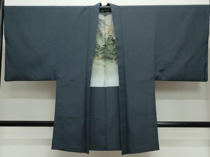 平和屋着物●男性 紬 アンサンブル 藍鉄色 正絹 逸品 CAAZ8141vf