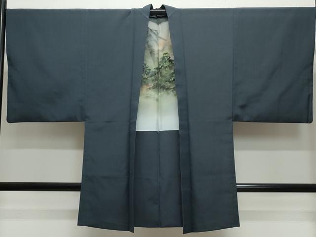 平和屋着物●男性 紬 アンサンブル 藍鉄色 正絹 逸品 CAAZ8141vf
