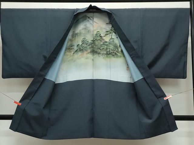 平和屋着物●男性 紬 アンサンブル 藍鉄色 正絹 逸品 CAAZ8141vf