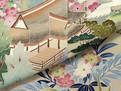 平和屋着物●豪華黒留袖　友禅　作家物　飛鶴風景草花文　正絹　逸品　CAAZ8153vf